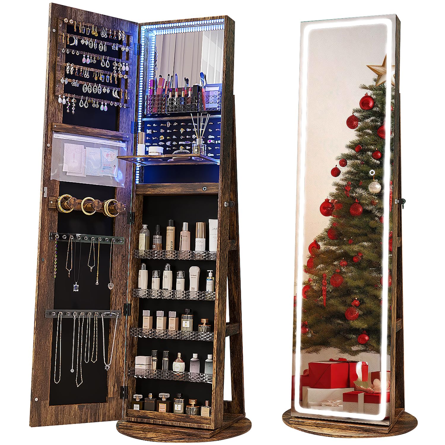 Full Length Mirror Jewelry Armoire - Swivel LED Mirror Jewelry Armoire, Full