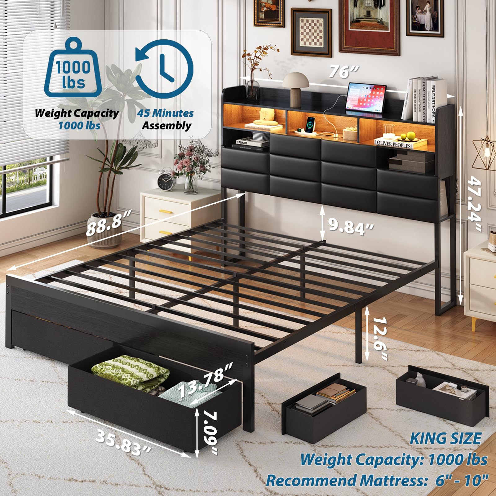 King Size Bed Frame with Stora - King Size Bed Frame With Storage Drawers recension och pris